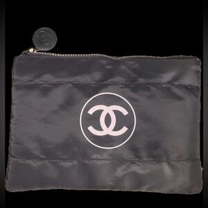 CHANEL Black and White Logo Quilted Lined Pouch with Dust Bag